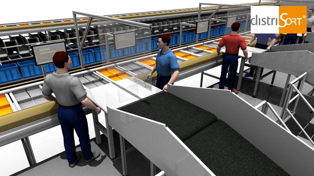 Sorter with seperating screen between two operators at the industion platform